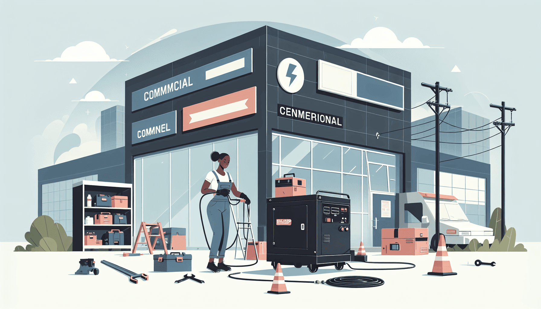 Commercial electrician installing a backup generator at a business